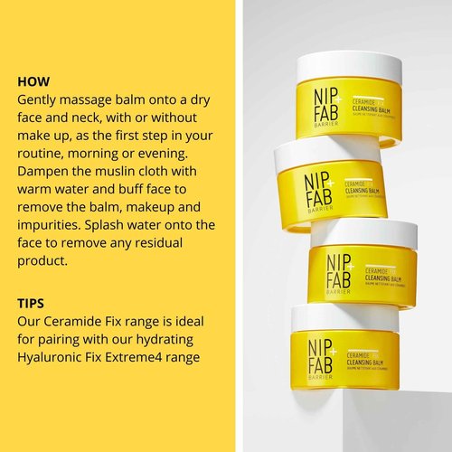 Nip+Fab Ceramide Fix Cleansing Balm 2.53 Fl Oz, Makeup Remover, Help Replenish Lipid Barrier, with Niacinamide and Biolin, Hydrating, Ideal for Dry, Sensitive and Aging Face Skin