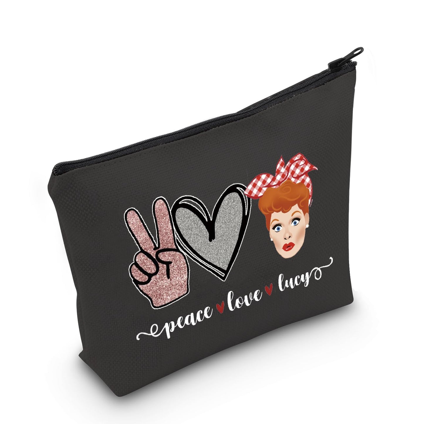 POFULL TV Show Inspired Gift Lucy Fan Gift Peace Love Lucy Makeup Zipper Pouch Bag For Women (Black peace love luc Bag)