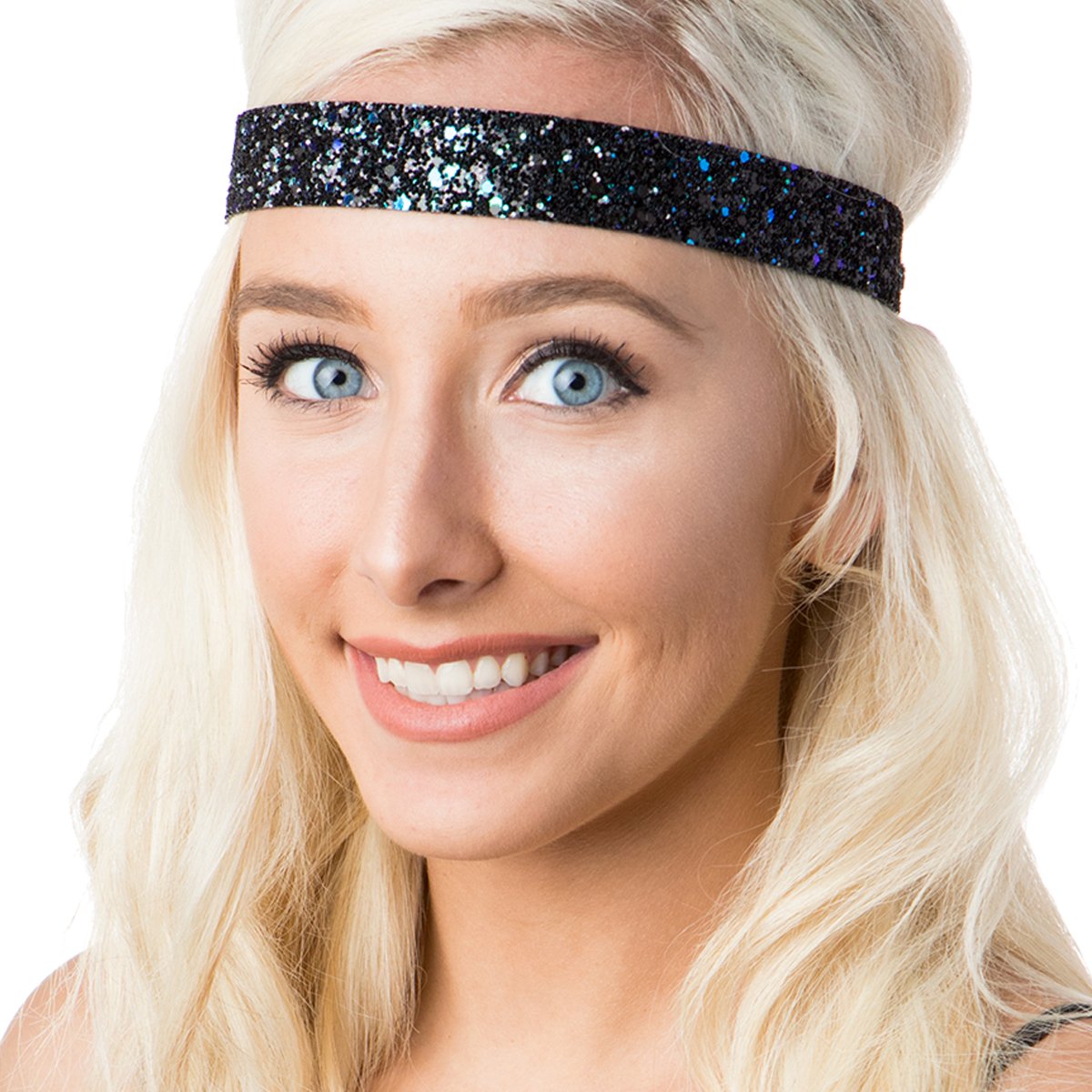 Hipsy Adjustable No Slip Wide Bling Glitter Headband 2-packs for Women Girls & Teens (Peacock & Gunmetal)