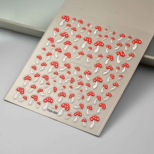 Mushroom Nail Art Stickers Decals 5D Embossed Mushroom Nail Decals Spring Nail Stickers Red Self-Adhesive Nail Art Supplies Cute Summer Nail Art Accessories for Women DIY Manicure Decoration 1Pcs