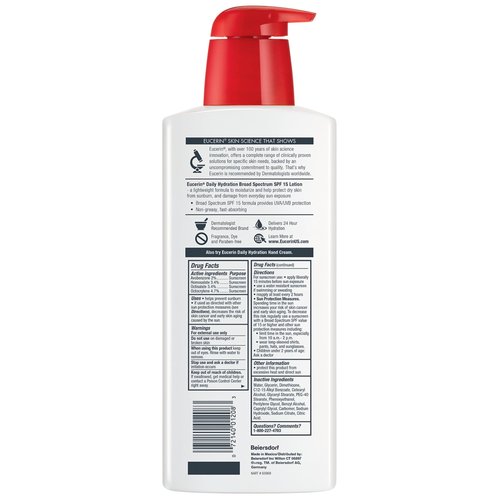 Eucerin Daily Hydration Lotion with SPF 15 - Broad Spectrum Body Lotion for Dry Skin - 16.9 fl. Oz. Pump Bottle (Pack of 3)