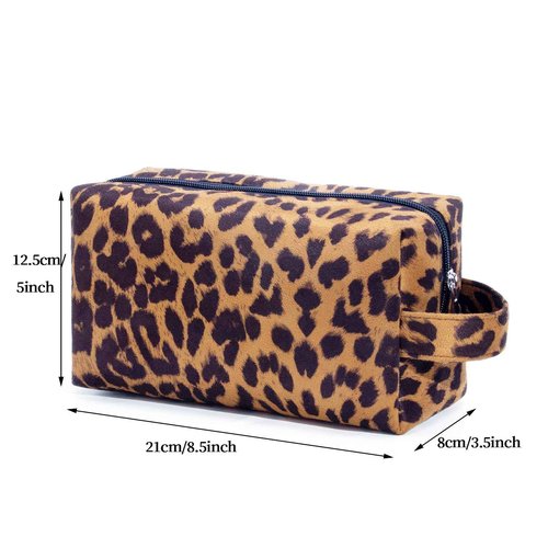Large Capacity Makeup Bags, 2 Pieces, Leopard Print, Cosmetic Travel Toiletry Organizer Bag, Soft and Warm Material (Brown)