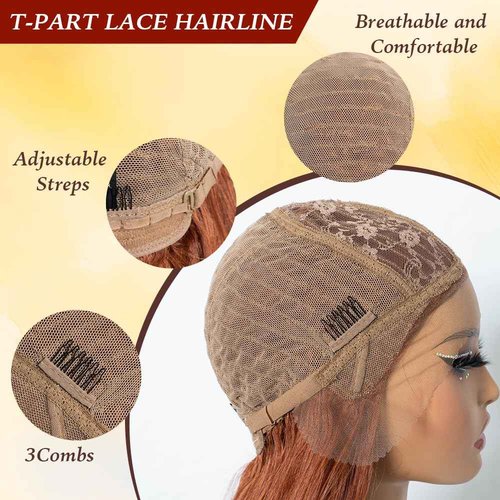 Rebecca Q Long Wavy Synthetic Lace Front Wig for Women 30 inches Middle Part Natural Hairline Heat Resistant Fiber Wigs for Daily Party (Ginger)