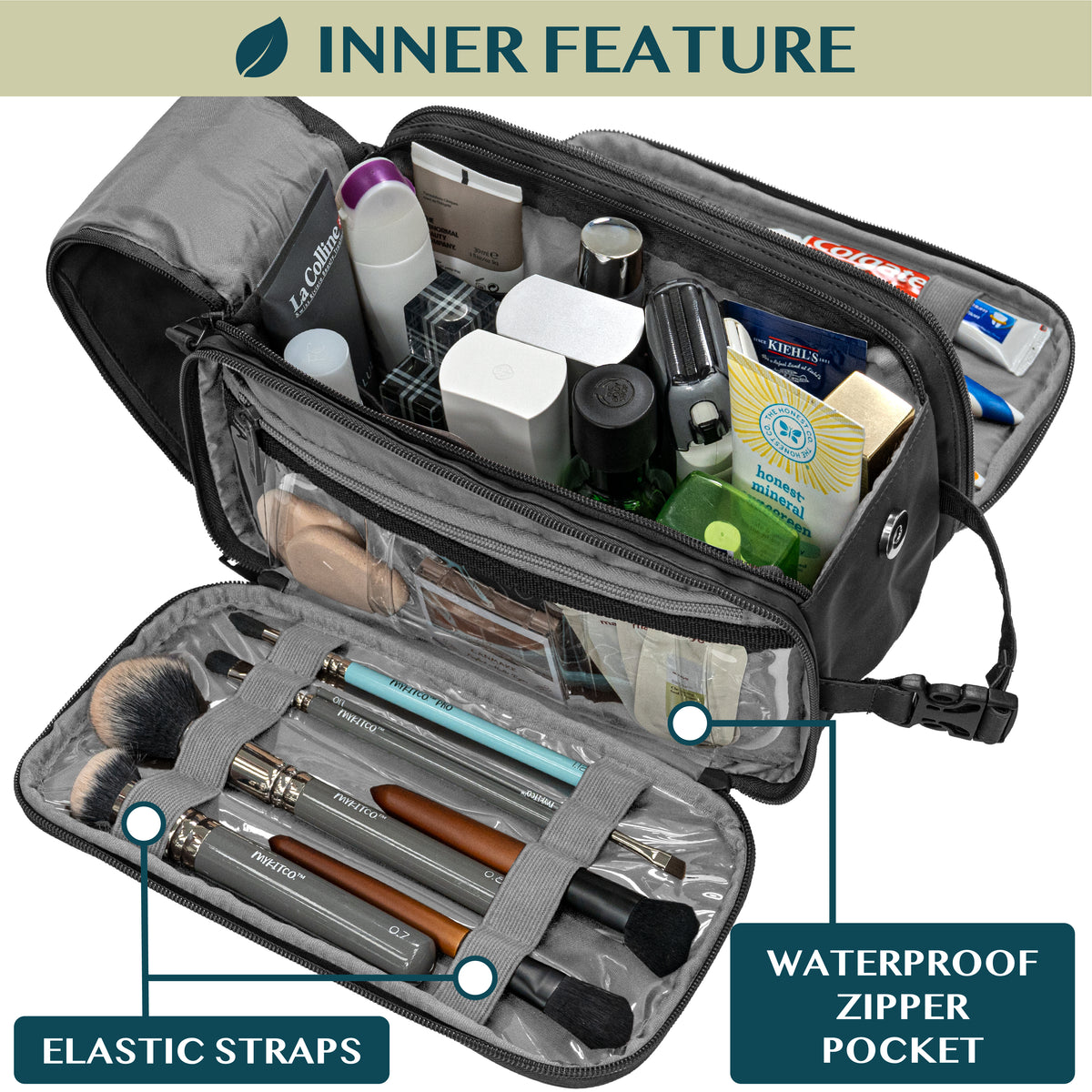 Travel Toiletry Bag Organizer for Men and Women Waterproof Cosmetic and Shaving Kit