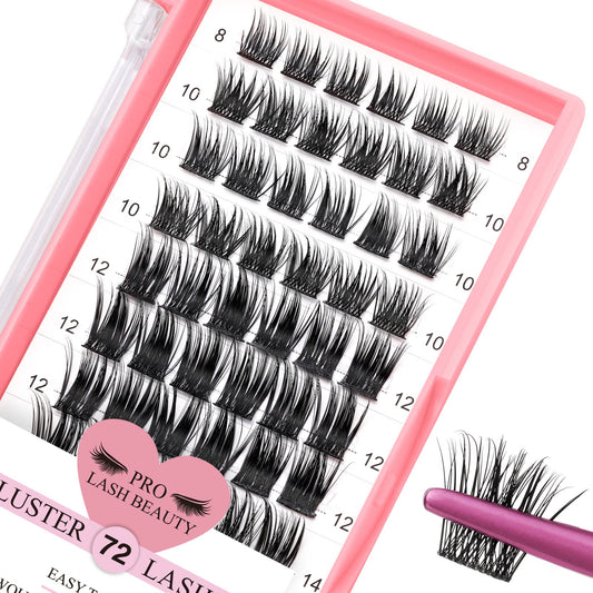 Cluster Lashes 72 Pcs Lash Clusters DIY Eyelash Extension Eyelash Clusters Individual Lashes D-8-16mix Thin Band Easy to Apply at home Lashes(First Glance,D-8-16mix)