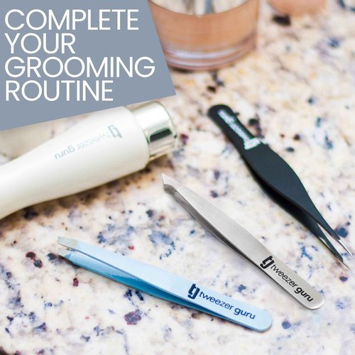 Tweezer Guru Eyebrow Tweezer Set for Women & Men - Professional Slant and Pointed Tweezers Set with Case - Precision Tweezers Kit for Facial Hair, Splinter and Ingrown Hair Removal (4 PC-W)