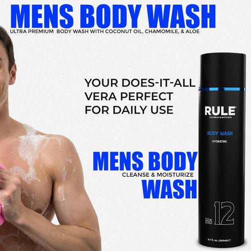RULE COSMECEUTICALS - No.12 Body Wash, Shower Gel for Men with Shea Butter, Aloe Vera, Chamomile and Coconut Oil for Skin, Cleanse, Hydration, Revitalize & Restore, Perfect for Daily Use, 200 mL