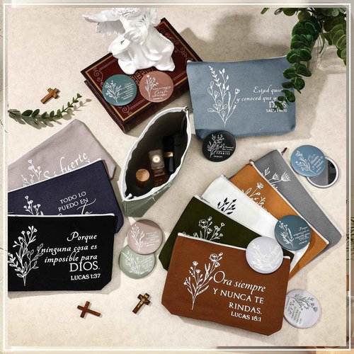 Kacctyen 30 Sets Christmas Religious Gifts Makeup Bags Spanish Christian Gifts for Women Bulk Bible Verse Advent Calendar Regalos Cristianos para Mujer for Canvas Pouch Compact Mirrors (Boho Color)