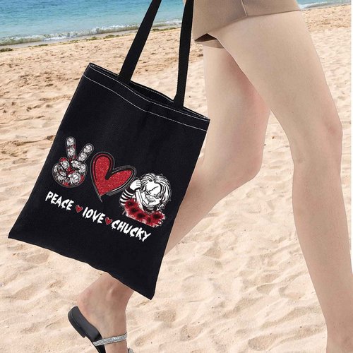 WZMPA Horror Movie Fans Cosmetic Bag, Peace Love Inspired Gift Makeup Zipper Pouch, Horror Merchandise (Peace Chuc TG BL)