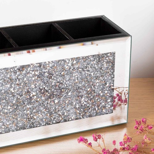 SHYFOY Silver and Black 4-Slot Makeup Brush Holder Set