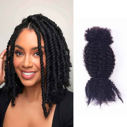 MayTsing Spring Twist Bulk Human Hair for Crochet, Spring Twists, Passion Twists, Butterfly Locs and Mini Twists, 100% Afro Kinkys Bulk Human Hair, Can be Dyed and Bleached 1b,50g