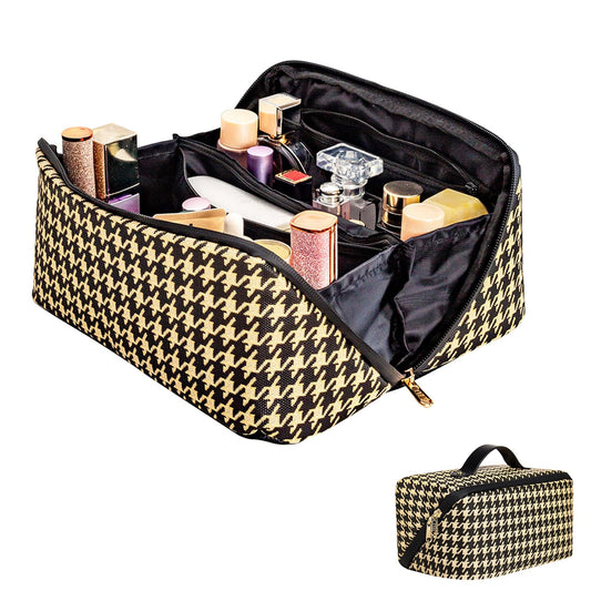 REWMET Travel Toiletry Bag for Women, Travel Makeup Bag, Makeup Bag, Makeup Organizer, Large Makeup Bag, Travel Makeup Organizer, Makeup Travel Bag(Houndstooth Brown)