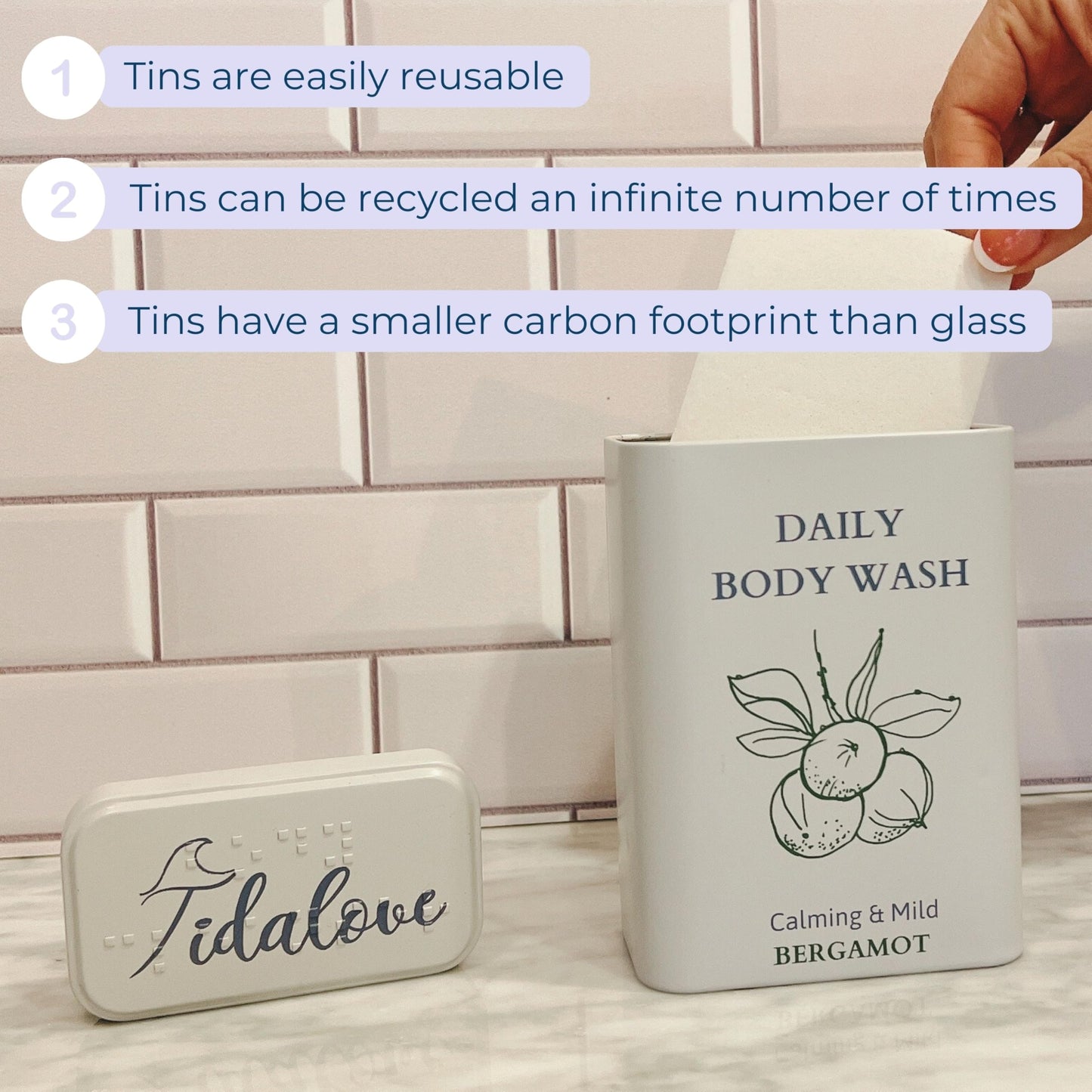 Tidalove Body Wash Sheets in Tin, Zero Waste, Vegan, Paraben-Free, SLS-Free, Cruelty-Free, TSA-Friendly, Travel Soap Sheets, 1 Month Supply (30 Sheets, 60 Washes) (Body Wash Sheets in Tin)