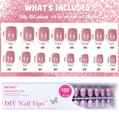 Press on Nails Short - 5 Styles Glossy Glitter Press on Nails Short Square, Soft Gel x Coat Nails False Nails, Bt Art Box Press On Nails in 16 Sizes -160PCS Soft Gel Fake Nails Kit
