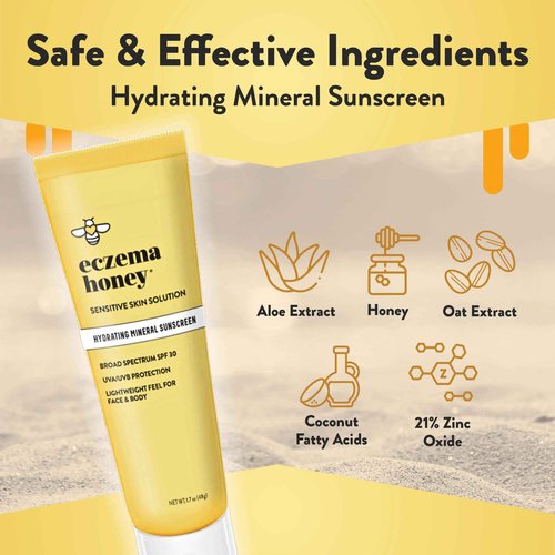 Eczema Honey Hydrating Mineral Sunscreen - Lightweight SPF 30 Sun Cream - Body & Face Sunscreen for All Ages (1.7 Oz)