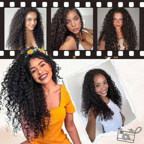 Curly Clip in Hair Extensions,Molefi 6PCS Curly Clip Ins for Women 20 Inch Deep Wave 100% Pure Protein Silk Hair Extensions for Bridal Party Daily