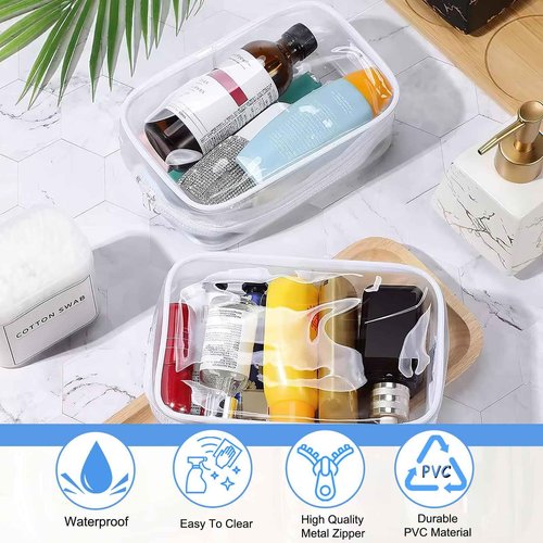 Eilyliafe 12 Pieces Clear Cosmetic Bag, PVC Waterproof Makeup Bags with Zipper, TSA Approved Toiletry Bag for Travel, Transparent Pouches Organizer Storage for Men and Women (White, Small)