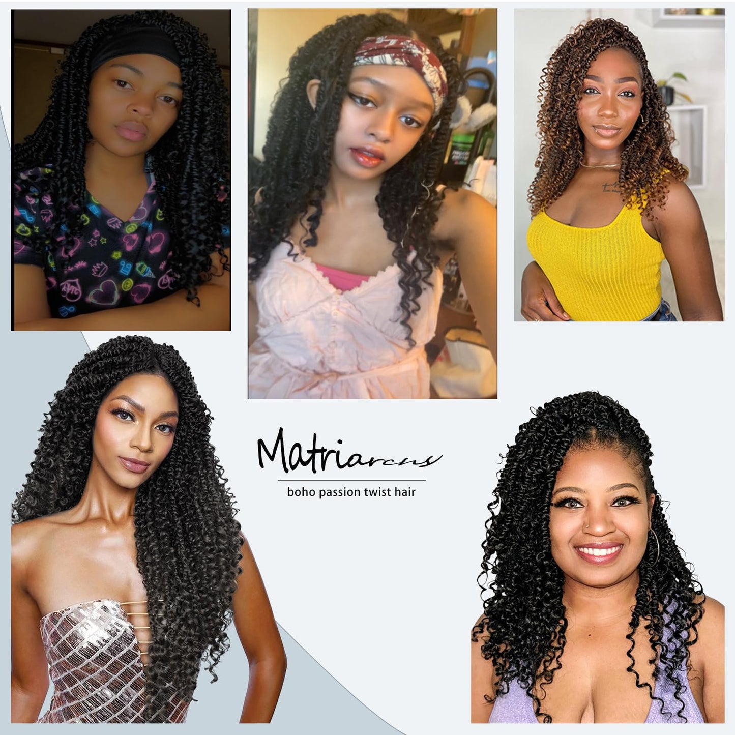 Passion Twist Hair 18inch Boho Passion Twist Crochet Hair For Black Women Pretwisted boho Passion Twist Crochet Hair, Pre Looped Curly Ends Bohemian Crochet Braids For Women（black,18inch,7 Packs）