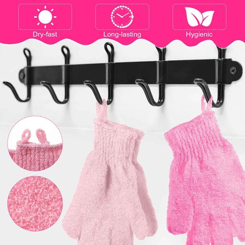 Cuffbow 90 Pcs 45 Pairs Exfoliating Double Sided Bath Gloves with Hanging Loop Colorful Body Shower Gloves for Men Women Beauty Spa Massage Shower Clean Skin Bathing Scrubber Accessories(Pink)