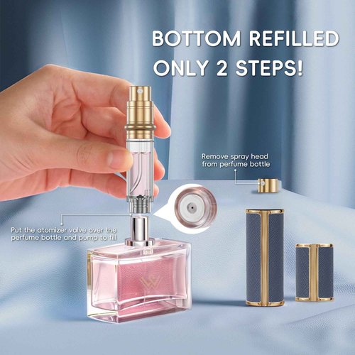 muilsae 5ml Perfume Spray Bottle, AG00DB Leather Refillable Dispenser Bottom Fill Fragrance Scent Container, Portable and Leak-proof Suitable for Traveling & Outgoing (Deep Blue 5ml)