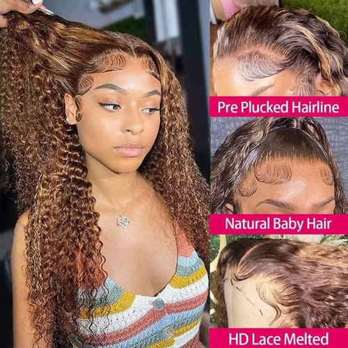 Peenoll Highlight Dark Brown Chocolate P4/30 13X6 Human Hair Lace Frontal Wig Glueless Wigs Human Hair Pre Plucked Pre Cut Lace Frontal Glueless Wigs Elastic Band 200% Density