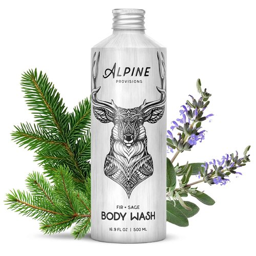 Alpine Provisions Natural Fir & Sage Moisturizing Body Wash – Refreshing with Essential Oils, Aloe Vera & Coconut Oil – Vegan, Sulfate-Free, Plastic-Free Aluminum Bottle – 16.9 FL Oz