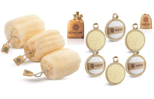 Premium Natural Egyptian Shower Loofah Sponge and Facial Loofahs, Large Exfoliating Shower Loofa Body Scrubbers Buff Away Dead Skin for Smoother, More Radiant Appearance (3 lufa Pack)