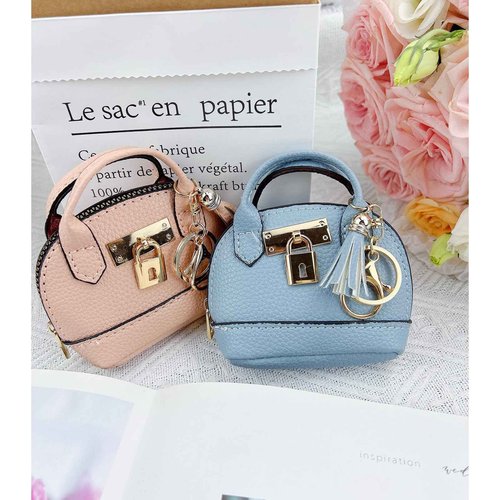 YJUBAOA 2 PCS Cute Mini Tote Bag Keychain for Women PU Leather Mini Backpack Purse Keychain Little Cosmetic Bag Key Lipstick Card Data Cable Organizer
