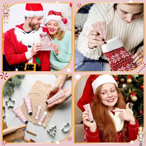Dansib 24 Sets Christmas Pink Nutcracker Hand Cream and Candy Lip Balm Gift Christmas Party Favors Travel Size Hand Lotion and Lip Balm Bulk Wedding Bridal Baby Shower Party Supplies for Guest
