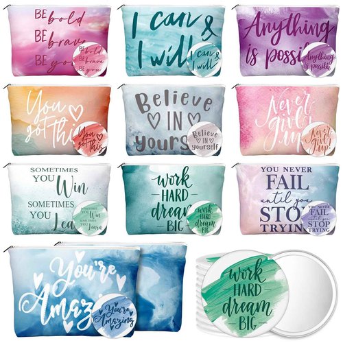 Vercraft 20 Pcs Employee Appreciation Gifts Inspirational Canvas Makeup Bags Compact Mirror Bulk Cosmetic Bags Portable Mirror Thank You Gifts for Women Christmas Nurse Practitioner (Motivation)