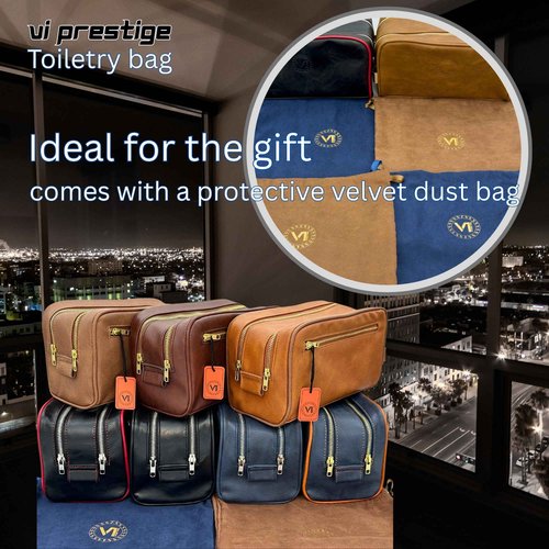 VI PRESTIGE Dopp Gift Travel Toiletry Bag Premium Quality Large Capacity 2-compartments YKK zippers Water-resistant Bottom studs Mesh pockets Durable Cosmetic Organizer Unisex DARK BROWN