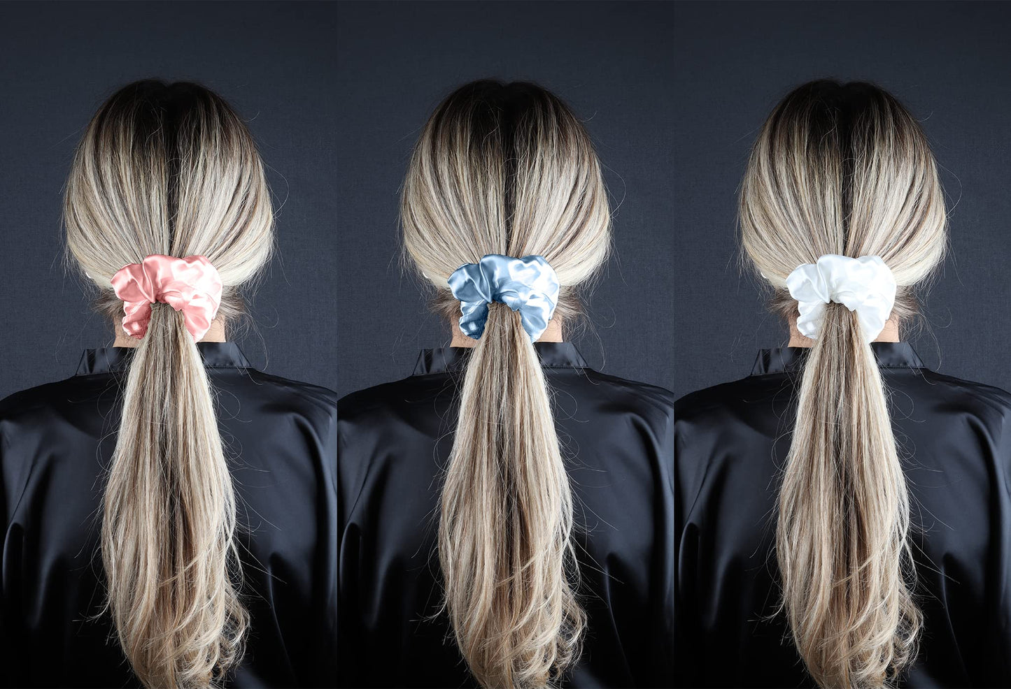 JULIET ROSE | Luxury Mulberry Silk Scrunchies | Premium Hand Crafted | Large - Extra Large | Pack of 3 | 100% Pure 22-Momme 6A Hair Ties | No Crease | No Damage | Hair Sleep (Pink - Sky Blue - Cream)