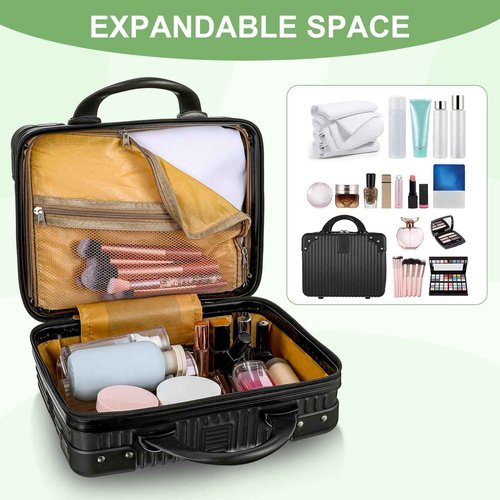 wutfuooo 14 Inch Hard Shell Makeup Case, Portable Mini Makeup Suitcase for Hand Luggage with Elastic Band, Pressure-proof Makeup Carrying Case, Lightweight Small Hard Shell Cosmetic Travel Case