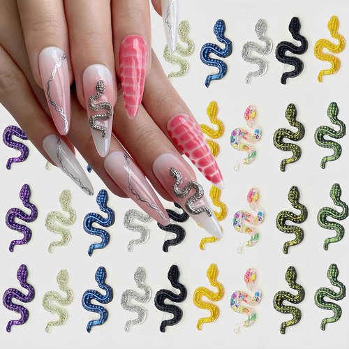 50Pcs Snake Nail Charms for Acrylic Nails Halloween Nail Charms Snake Nail Rhinestones and Charms for Women Girls Nail Art Decorations Accessories Snake Alloy Nail Jewels and Rhinestones