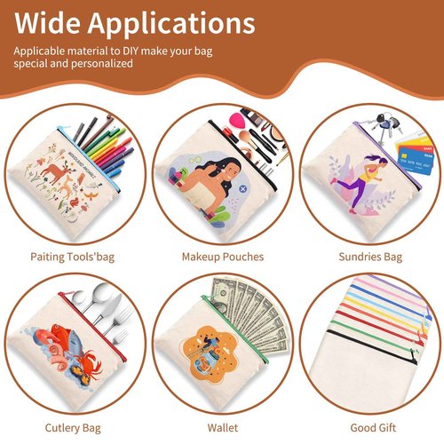 50Pcs Canvas Makeup Bags Bulk, 7.87 x 5.7 Inch Cotton Sublimation Blank DIY Heat Transfer Cosmetic Bag w/Colorful Zipper for Bridesmaid Makeup Bag Travel Toiletry Pouch Storage, Ivory, Christmas Craft