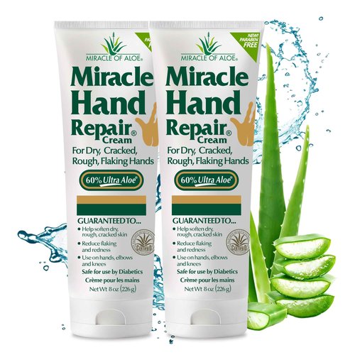 Miracle Hand Repair Cream for Dry Cracked Hands 8 oz Best Healing Hand Cream with 60% Aloe Vera - Non-Greasy Moisturizer for Working Hands - Fast Absorbing Lotion for Extremely Dry Skin (2-Pack)