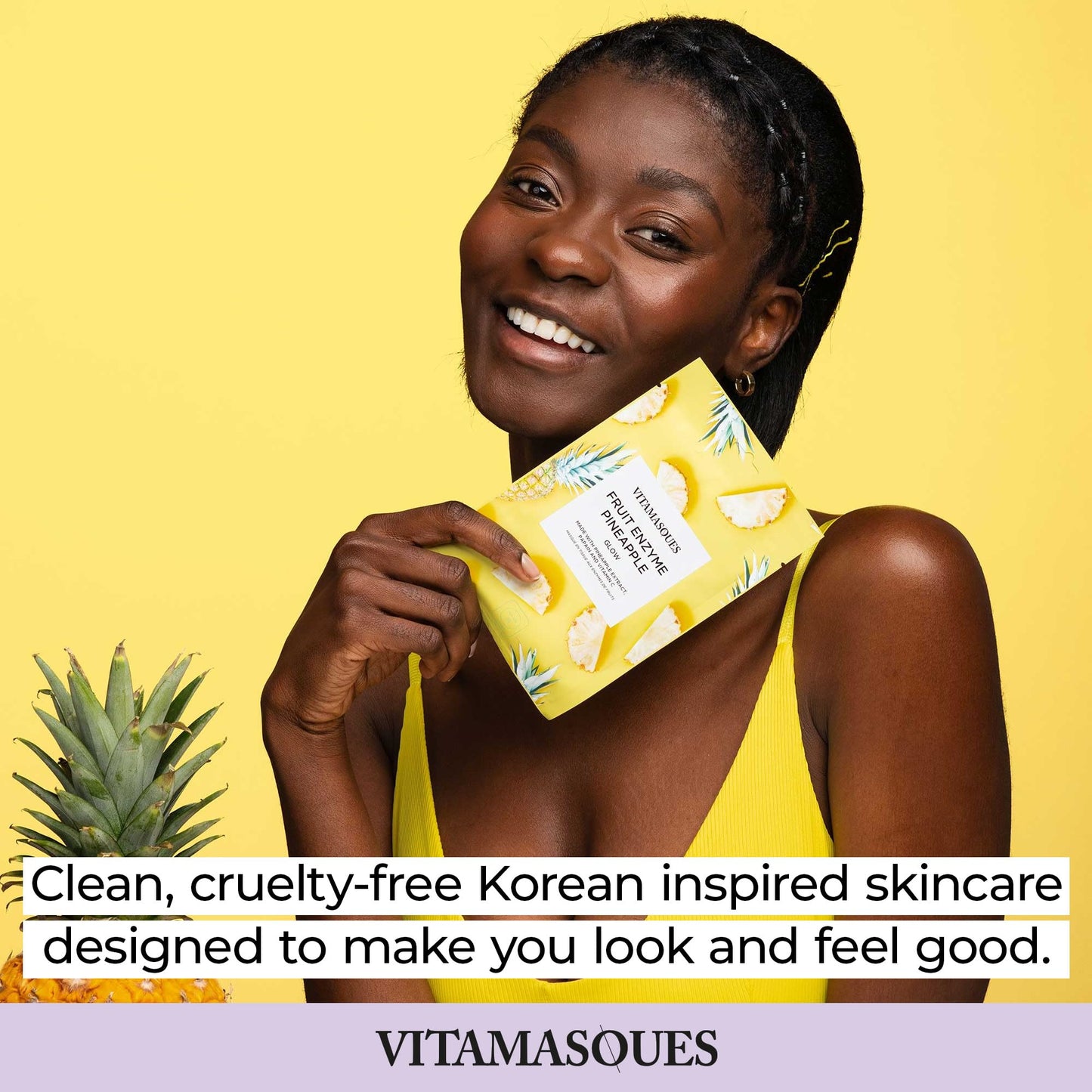 Vitamasques Pineapple Face Sheet Mask 7 Pack - Boost Skins Natural & Dewy Glow with Vitamin C, Hyaluronic Acid, and Pineapple Extracts