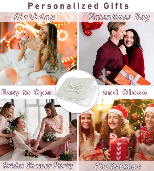 Aganmi Travel Mirror with Lights Initial 1X/2X Magnification LED Compact Mirror, Portable Pocket Mirror Small Folding Handheld Makeup Mirror Mothers Day Birthday Gifts for Women Teen Girls White G