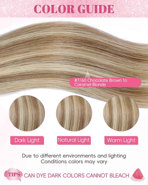KiiKiiGirl Remy I Tip Hair Extensions Human Hair 20 Inch #7/60 Chocolate Brown to Caramel Blonde Itip Human Hair Extensions Invisible Silky Straight 30g/30s