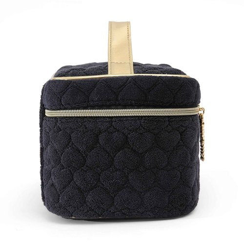 Juicy Couture Black Makeup Bag Cosmetics Organizer Travel Essentials Train Case Terry Cloth Simulated Pearl Logo