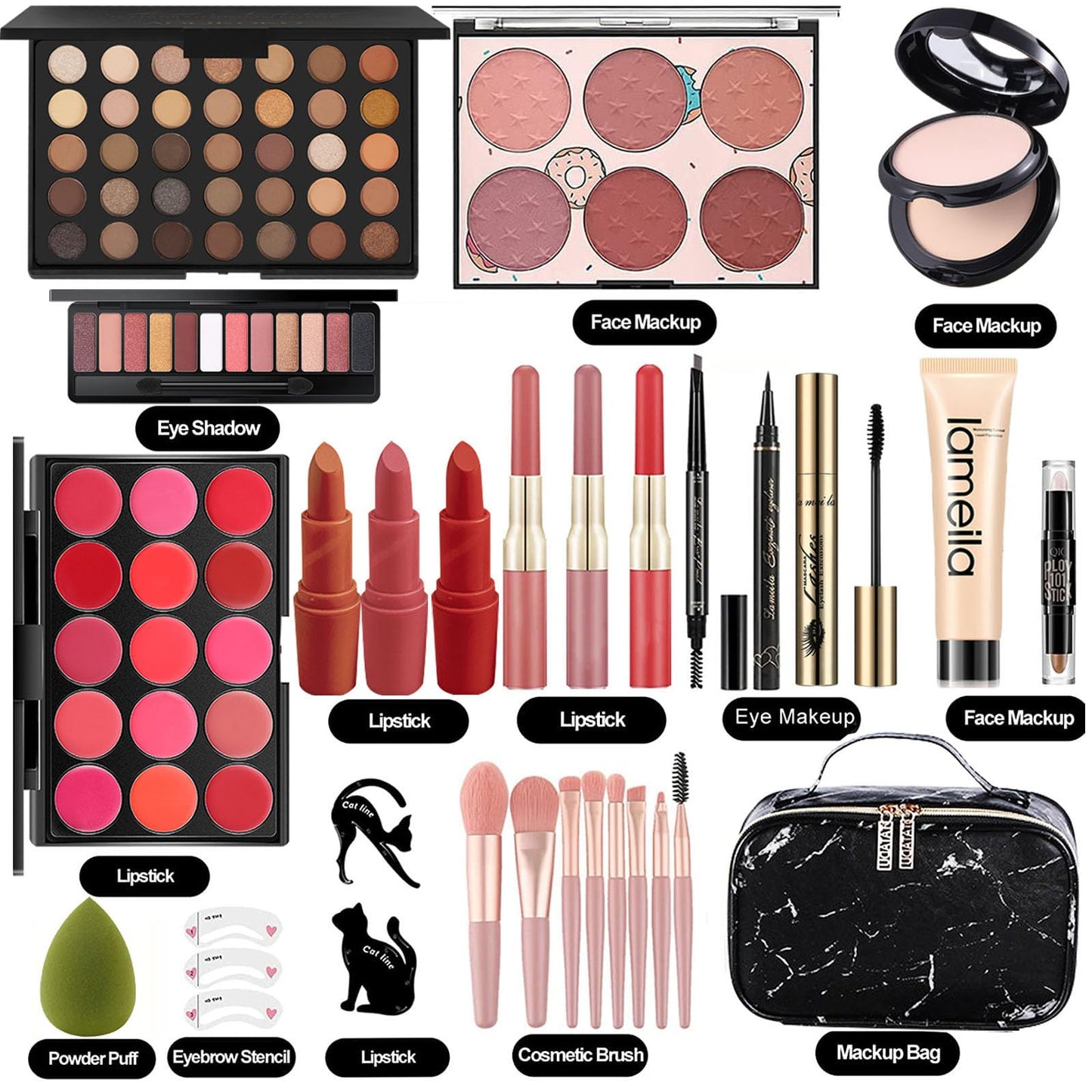 MISS ROSE M All In One Makeup Kit, Makeup Kit for Women Full Kit,Multipurpose Women's Cosmetics Set,Beginners and Professionals Alike,Easy to Carry(DLS-Black)