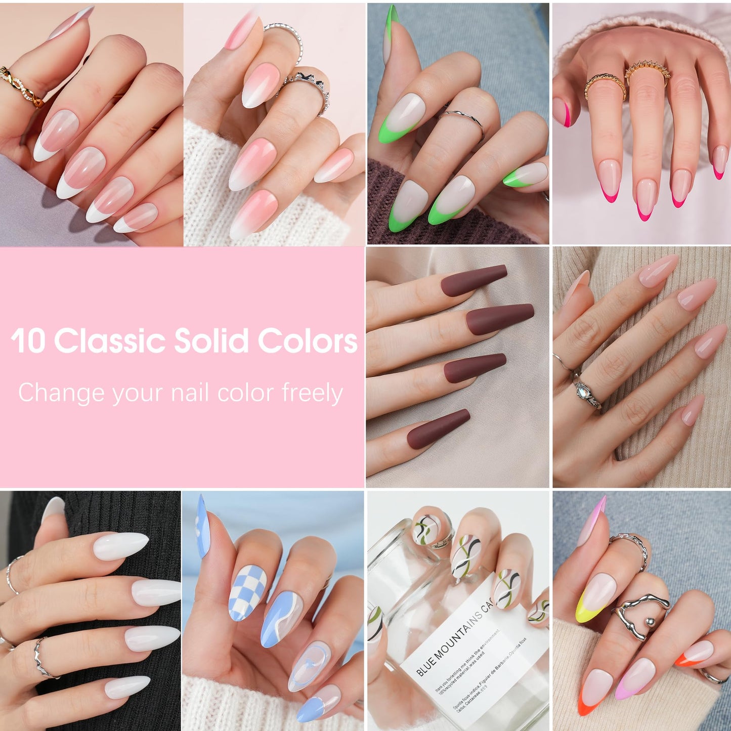 10 Packs (240 Pcs) False Nail Tips-Jofay Fashion Short Square Fake Nails French Tip Press on Nails Glue On Nails with Design Gel Nail Polish Set Artificial Nails Kit for Women