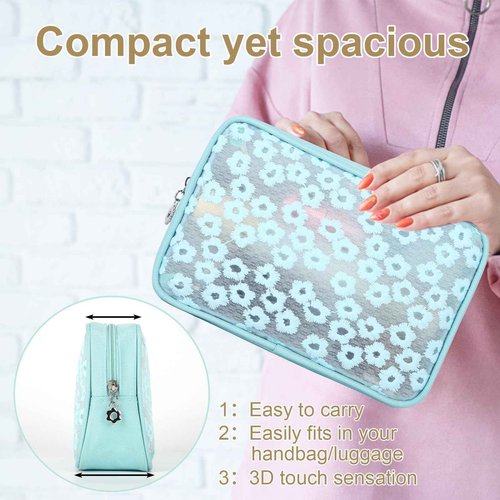bytaoqipet TSA Approved Green Travel Makeup Bag for Women - Waterproof Compact Toiletry Pouch with Zipper, TSA compliant Cosmetic Organizer for Gym, Travel, Gym Bag (7.9x5.9x2in)