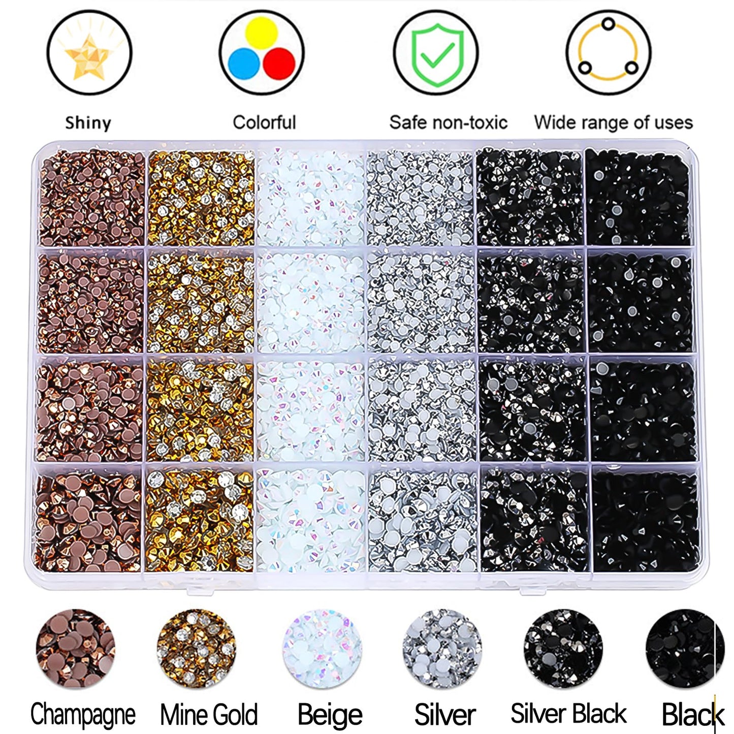 RODAKY Resin Rhinestones Kits 2/3/4/5mm Flatback Jelly Rhinestones Bulk Bedazzling Crystal Gems Beads Stone for Manicure DIY Crafts Mugs Bottles Tumblers Clothes Face Makeup (Champagne Gold)