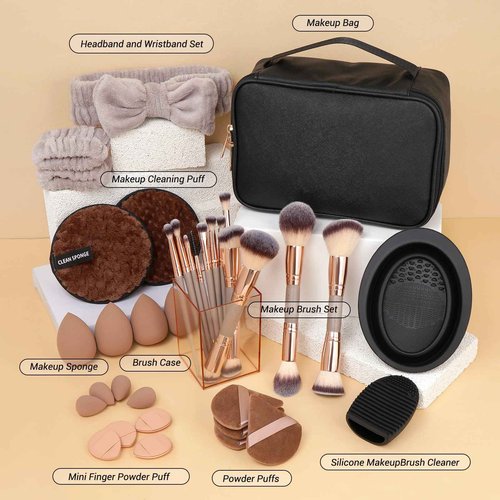 MAGEFY Makeup Brushes 37 Pcs Makeup Kit, Multi-functional Makeup Tool Set with Double-End Powder Blush Eyeshadows Brush Make up Brushes Set Bag,Champagne