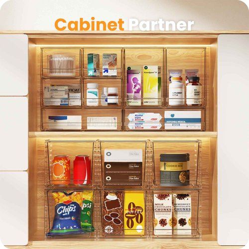 A-LuGei 【𝟮𝗣𝗖𝗦】 Acrylic Stackable Storage Drawers, 7.5" L Makeup Organizer, Bathroom Organizer and Storage, Plastic Storage Bins for Kitchen Cabinet Pantry Medicine Fridge