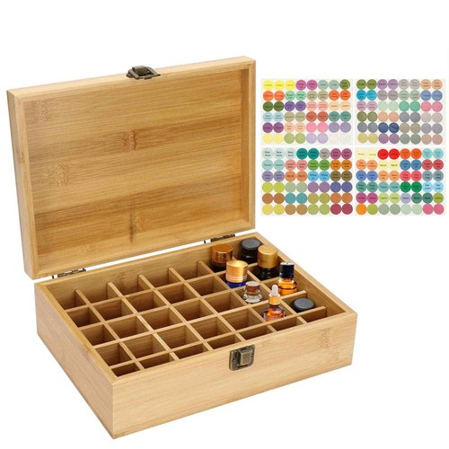 Pure Vie Essential Oil Bamboo Storage Box Travel Display Presentation, Holds 35 Bottles for 5, 10, 15ml - Aromatherapy Organizer Nail Polish Fragrance Container #1 - Keep Your Oils Safe & Space Saver