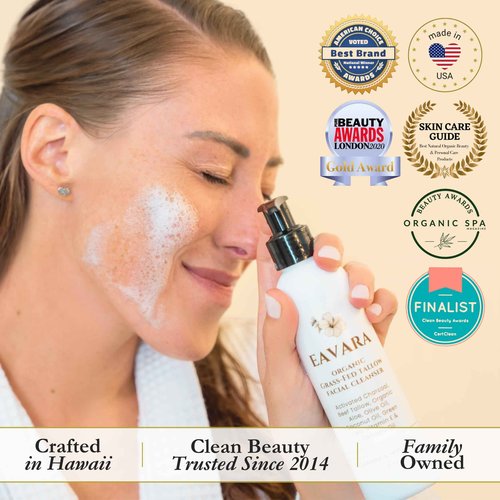Eavara Beef Tallow Face Wash – Natural and Hydrating with Activated Charcoal, Aloe, Hyaluronic Acid, and Green Tea – Facial Cleanser with Grass Fed Beef Tallow – Face Wash for Women and Men – 6oz Pump