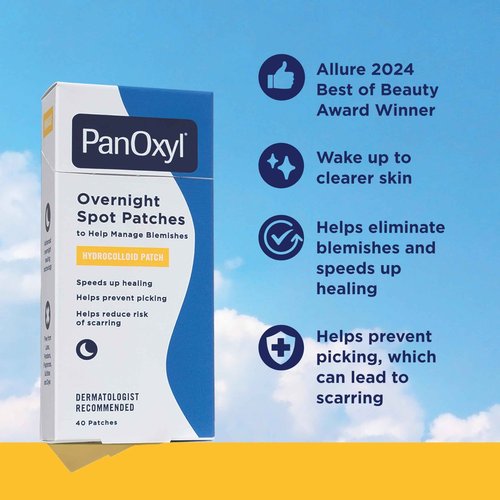 PanOxyl Before Bed Skincare Routine Bundle - Acne Foaming Wash Benzoyl Peroxide 10%, PM Overnight Spot Patches & PM Balancing Repair Moisturizer