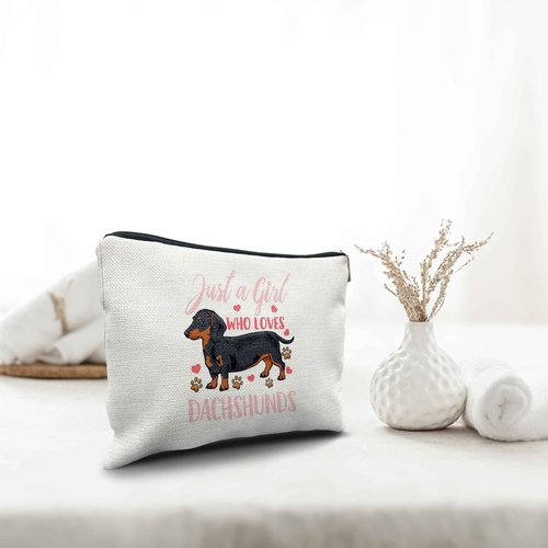Nogrit Dachshund Makeup Bag Cosmetic Bag,Just a Girl Who Loves Dachshund Dof Makeup Travel Toiletry Bag,Dachshund Mom Gifts for women weiner dog decor weiner gifts